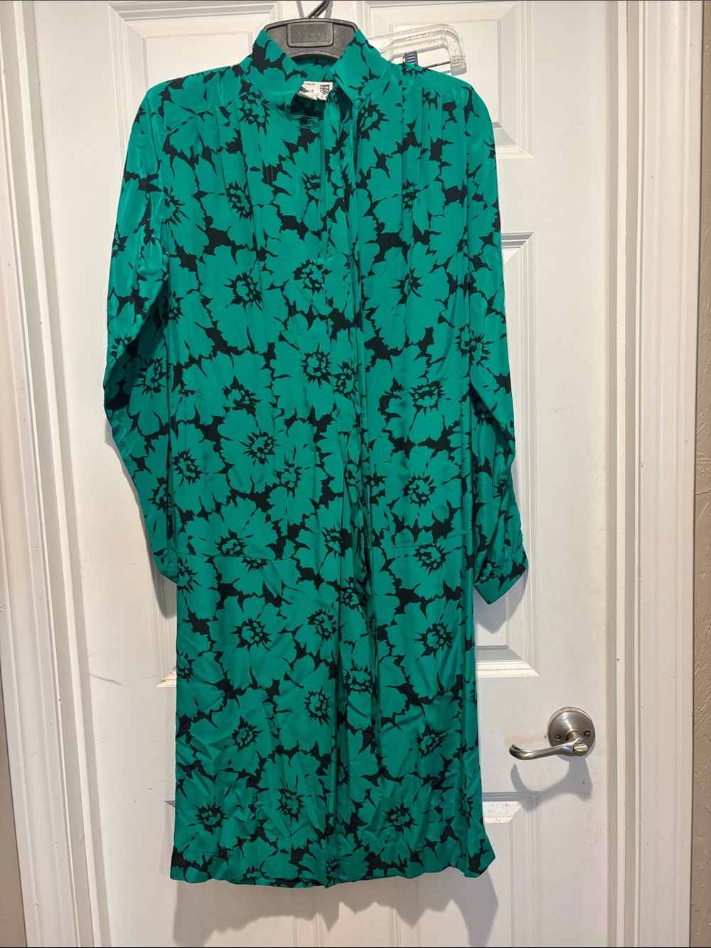 Vintage Floral Print Silk Midi Dress